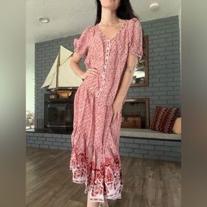 Boho red floral flowy maxi dress